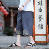 夏季风大码2026刺绣款古风哈伦裤棉麻七分裤A4005-p30，男装牛仔裤，钱塘7008(原4008)