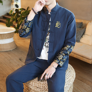 A702中国风2021春套装 刺绣款龙 盘扣 棉麻汉服套装P120图片