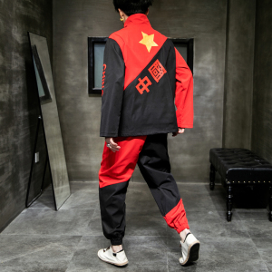 A1017*中国风2021秋冬黑红 中国加油  团购 夹克套装P110图片