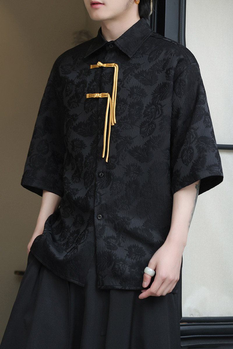 2026夏提花新中式风盘扣团购汉服唐装短袖衬衫A639*P60,男装T恤,钱塘7008(原4008)