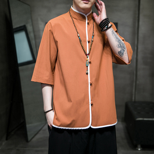 风夏2026现货！包边 大码  仿麻汉服短袖衬衫/衬衣A860-p55图片