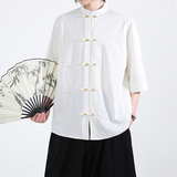 跑量竹节仿麻百搭单色夏2026风汉服短袖衬衫/衬衣A810-p45，男装T恤，钱塘7008(原4008)