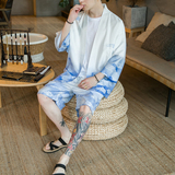 A3005*咖啡厅大码2021中国风数码冰丝面料短袖汉服套装p80，男装休闲套装，钱塘7008(原4008)