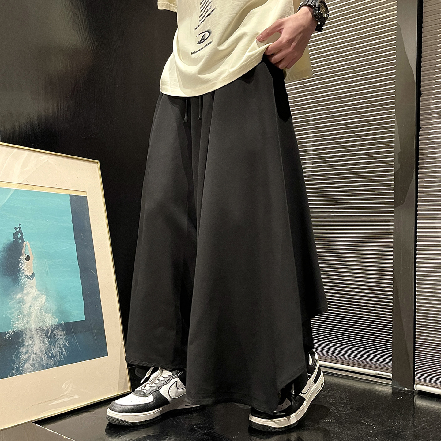 黑暗风百搭无刺绣大码风2025不规则裙裤九分裤A872-1p60，男装休闲裤，钱塘7008(原4008)