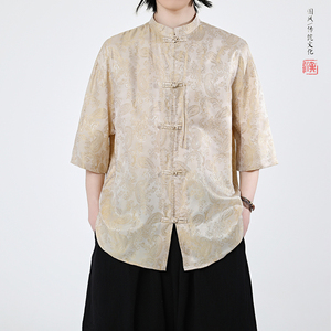 2色八角提花 夏季新品2026 风 汉服短袖衬衫/衬衣A686-p48图片