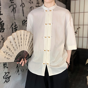 跑量竹节仿麻百搭单色 夏2026 风 汉服短袖衬衫/衬衣A810-p45图片