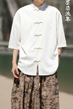 跑量竹节仿麻百搭单色夏2025风汉服短袖衬衫/衬衣A810-p45，男装T恤，钱塘7008(原4008)