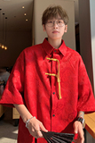 现货!2025夏提花新中式风盘扣唐装短袖衬衫A639*P60，男装T恤，钱塘7008(原4008)