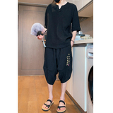 风夏季2026冰丝树皮皱T恤+七分裤哈伦裤套装特价A3002-P70，男装牛仔裤，钱塘7008(原4008)