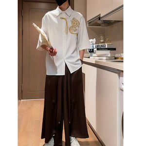 爆3色龙刺绣 防皱冰丝 夏2026 风 汉服短袖衬衫/衬衣A818-p68图片