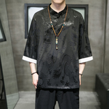 A3012中国风2021夏日冰丝清爽龙花斜扣立领设计宽松短袖T恤p50，男装T恤，钱塘7008(原4008)