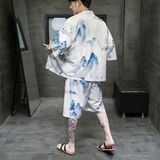 A3021*大码男装主推2021中国风沙滩休闲冰丝面料汉服套装p80，男装休闲套装，钱塘7008(原4008)