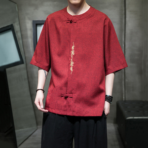 刺绣款 大码男 风夏2026 仿麻汉服短袖衬衫/衬衣A862-p55图片