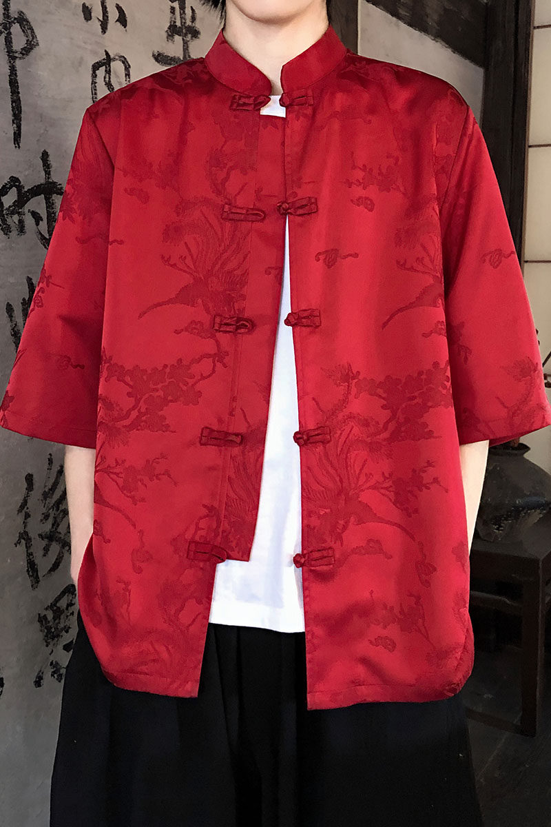 凤凰提花夏季新品2026风汉服短袖衬衫/衬衣A688-p65,男装T恤,钱塘7008(原4008)