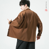 风2026春百搭白色亮面缎纹唐装汉服长袖衬衫A7100*P68，男装衬衫，钱塘7008(原4008)