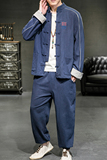A2020有货中国风202夜光反光条设计棉麻盘扣/唐装/汉服套装P120，男装民族服装，钱塘7008(原4008)