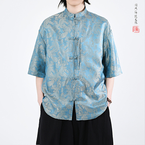 2色八角提花 夏季新品2026 风 汉服短袖衬衫/衬衣A686-p48图片