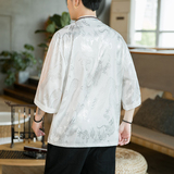 A3012咖啡厅中国风2021冰丝面料提花斜盘扣立领短袖T恤p50，男装T恤，钱塘7008(原4008)