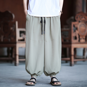 风 仿麻竖条  百搭2026春夏 宽松版哈伦 灯笼裤子A611-p68图片