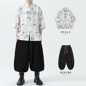 现货特P50  2026 夏季男装风  唐装汉服新中式短袖衬衣A681图片