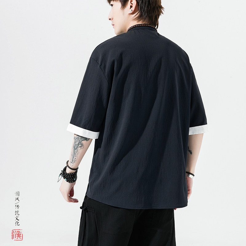 A8001*风夏季2023冰丝抗皱5色盘扣男短袖衬衫/衬衣p40,男装衬衫,钱塘7008(原4008)