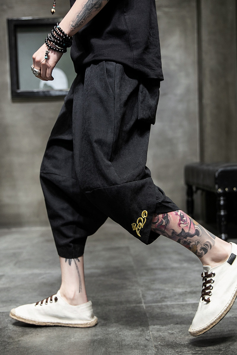 风新品夏季2026刺绣宽松哈伦裤七分裤K1047-P50,男装牛仔裤,钱塘7008(原4008)