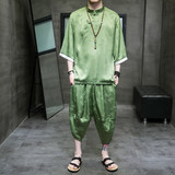 风夏季2026冰丝盘扣树叶提花顺滑短袖套装特价-A9003-p70，男装T恤，钱塘7008(原4008)