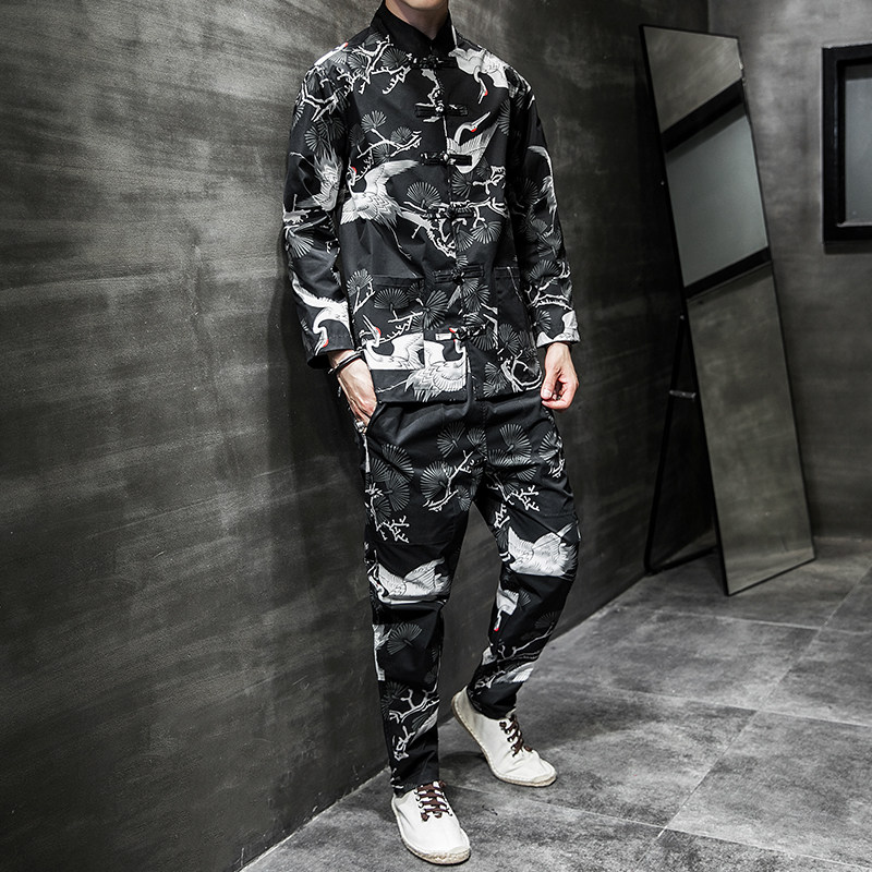 A796*中国风2021秋冬数码印花盘扣汉服套装男P100,男装休闲套装,钱塘7008(原4008)