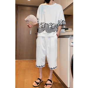 风2026夏季 男套装 海浪印花针织 T恤+七分裤A206-P80图片