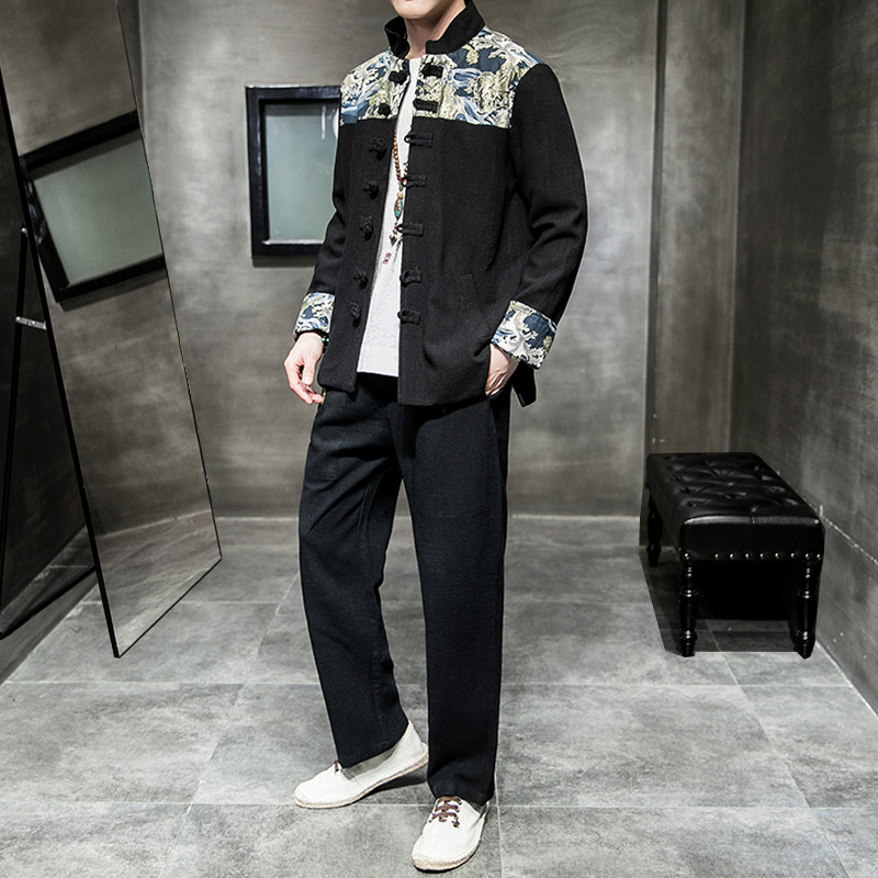 棉麻风龙款2026春款盘扣汉服套装特价A703-P70,男装休闲套装,钱塘7008(原4008)