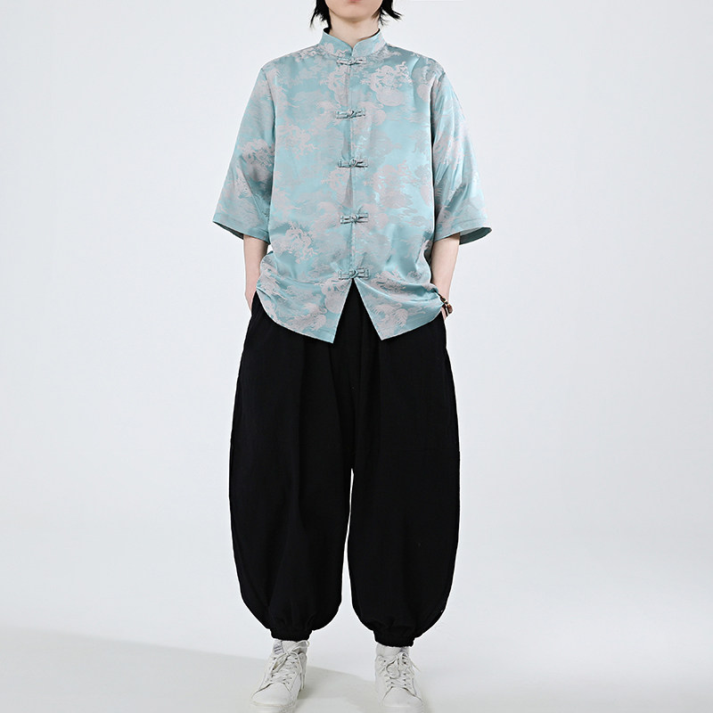 龙凤提花夏季新品2026风汉服短袖衬衫/衬衣A676-p65,男装T恤,钱塘7008(原4008)