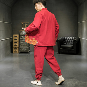 A2029风2021新品 撞色刺绣 棉麻/唐装/汉服套装图片