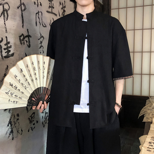 新品夏2025 防皱冰丝3色 风 汉服短袖衬衫/衬衣A670-p60图片