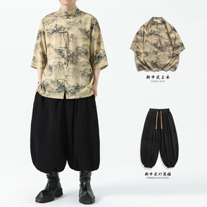 现货特P50  2026 夏季男装风  唐装汉服新中式短袖衬衣A681图片
