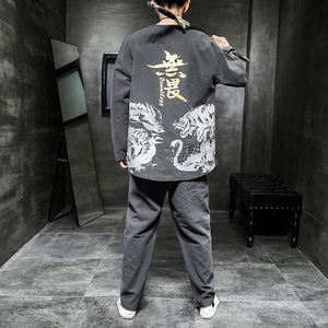 A797*2021秋冬中国风 无畏棉麻 长袖束脚裤套装P100图片