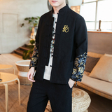 A702中国风2021秋冬大码刺绣款龙盘扣棉麻汉服套装P120，男装套装，钱塘7008(原4008)