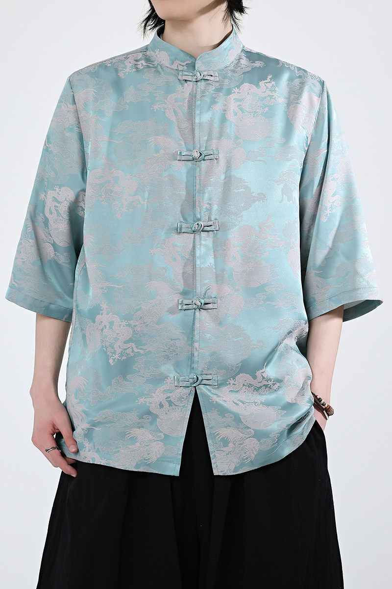 龙凤提花夏季新品2026风汉服短袖衬衫/衬衣A676-p65,男装T恤,钱塘7008(原4008)