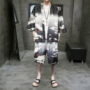 A3028*大码2021中国风 2色仙鹤 沙滩休闲 冰丝面料 汉服套装p80图片