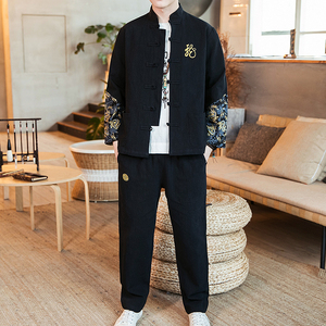 A702中国风2021春套装 刺绣款龙 盘扣 棉麻汉服套装P120图片