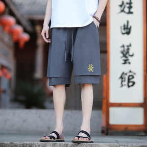 2026夏季棉麻 新品 双层设计刺绣 宽松短裤A4009-p40图片