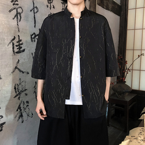 烫金褶皱设计 夏季新品2026 风 汉服短袖衬衫/衬衣A811-p65图片