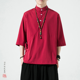 特价纽扣款风夏2026唐装汉服男短袖T恤A863冰丝p45，男装T恤，钱塘7008(原4008)