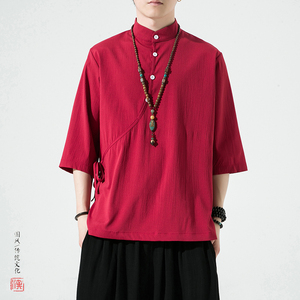 特价纽扣款 风夏2026 唐装汉服 男短袖T恤A863冰丝 p45图片