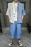 A3017*中国风数码印花冰丝面料开衫套装汉服套装p90，男装休闲套装，钱塘7008(原4008)