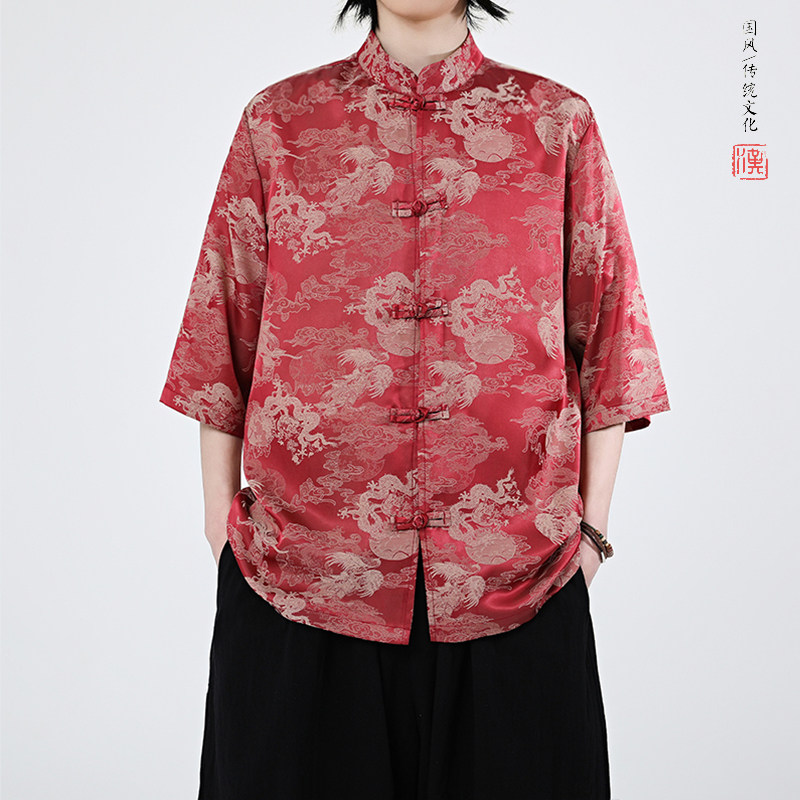 龙凤提花夏季新品2026风汉服短袖衬衫/衬衣A676-p65,男装T恤,钱塘7008(原4008)