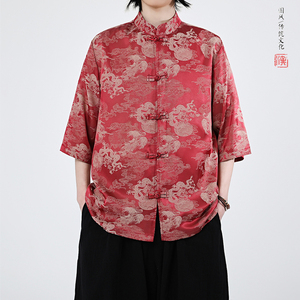 龙凤提花 夏季新品2026 风 汉服短袖衬衫/衬衣A676-p65图片
