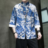 风2026抗皱冰丝夏季盘扣新汉服短袖衬衫/衬衣A878*p60，男装T恤，钱塘7008(原4008)