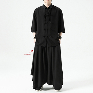 新中式 平铺白底 夏季2024 汉服冰丝短袖衬衫/衬衣A891-p65图片