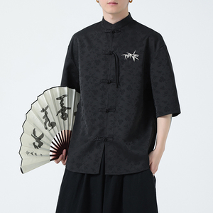 风 冰丝醋酸 刺绣款夏季2026 新中式短袖衬衫/衬衣A631*p65图片