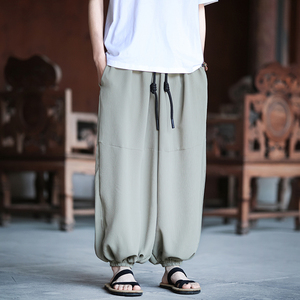 风 仿麻竖条  百搭2026春夏 宽松版哈伦 灯笼裤子A611-p68图片